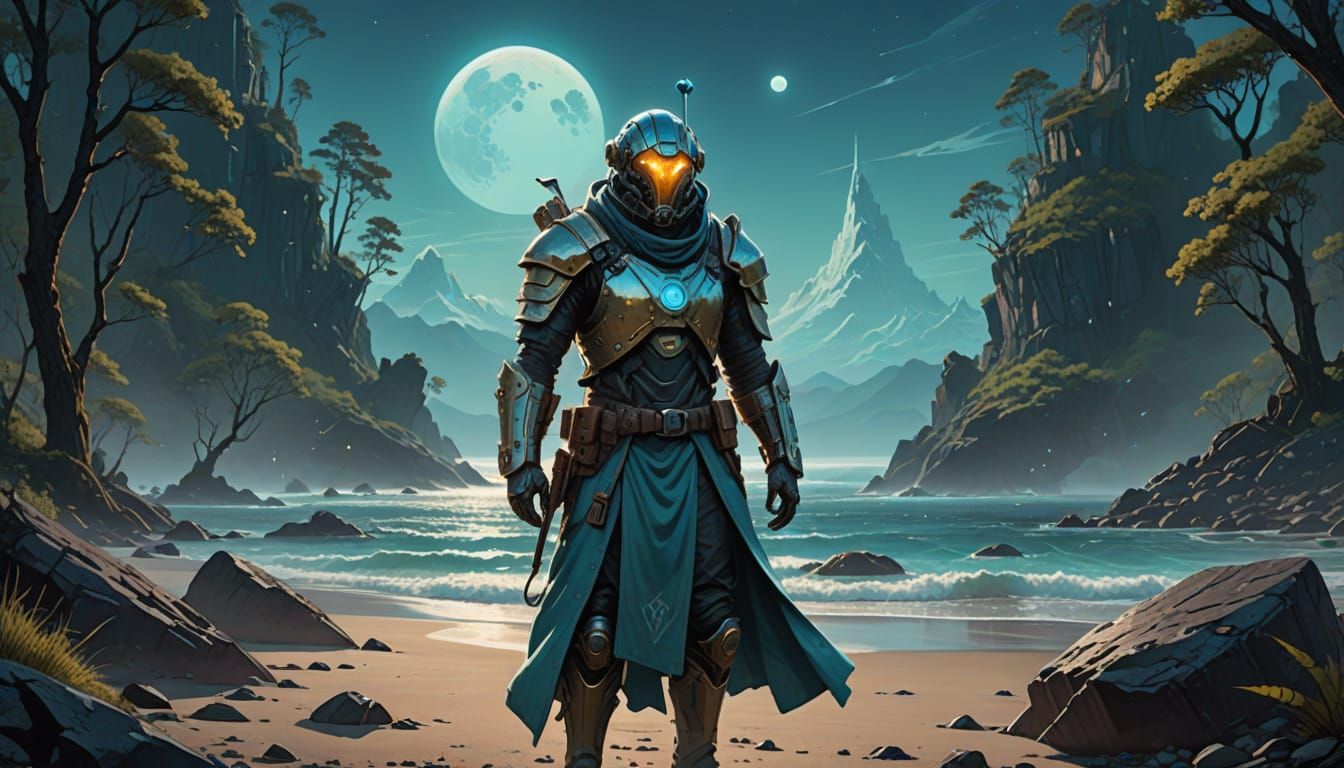 Distant Exoplanet Nomad in Iridescent Armor