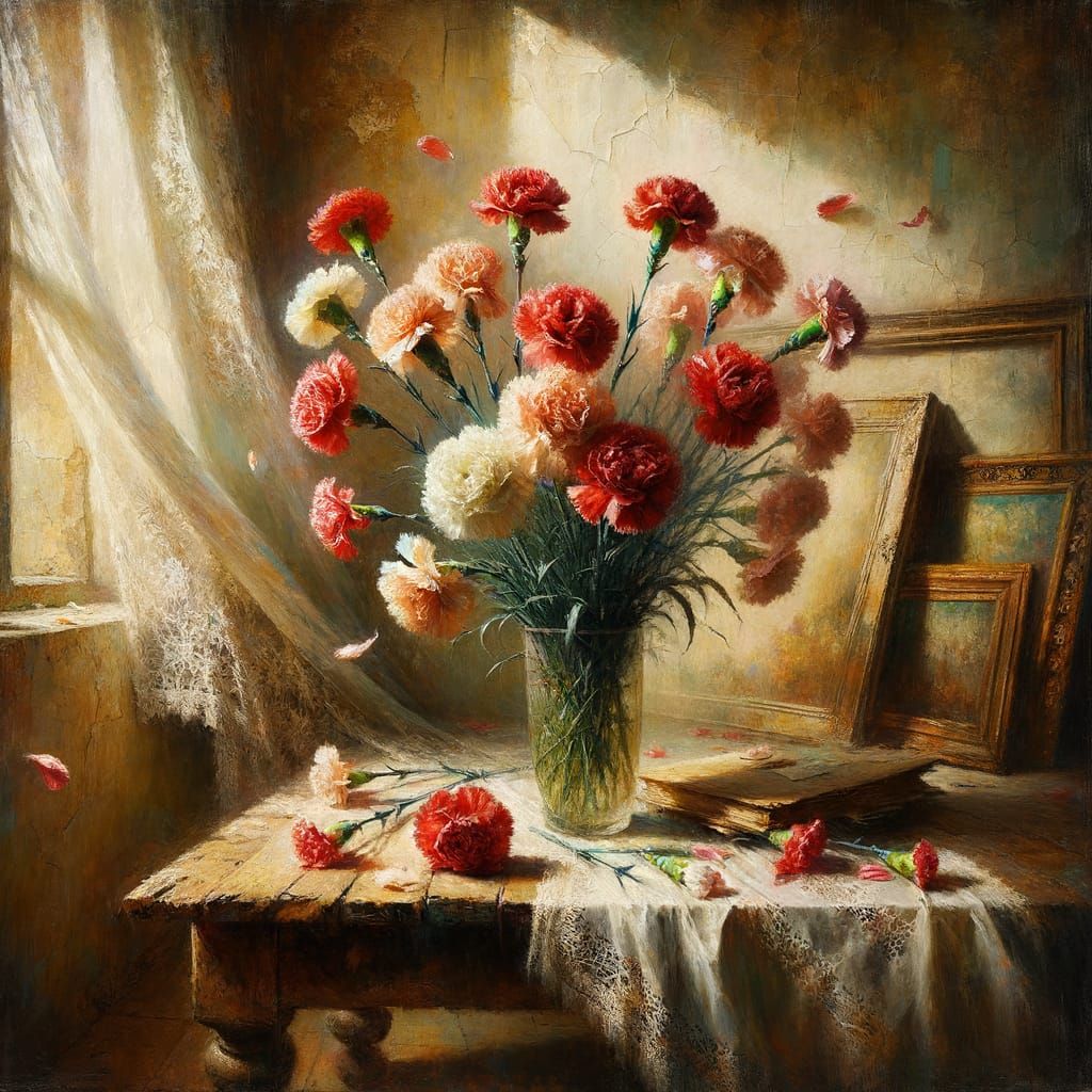 Whispers of the Carnation: An Oil Painting of Memory and Ado...