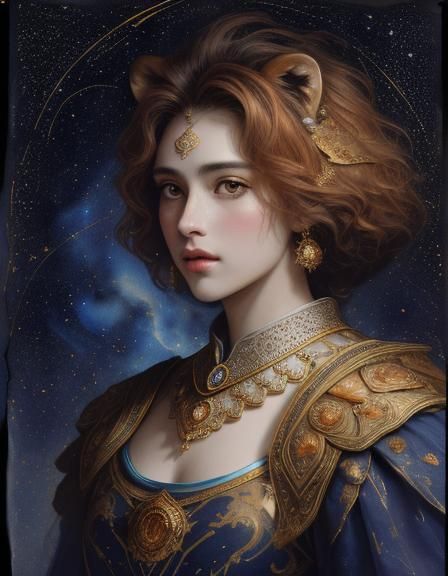 Woman as Leo Constellation in Watercolor