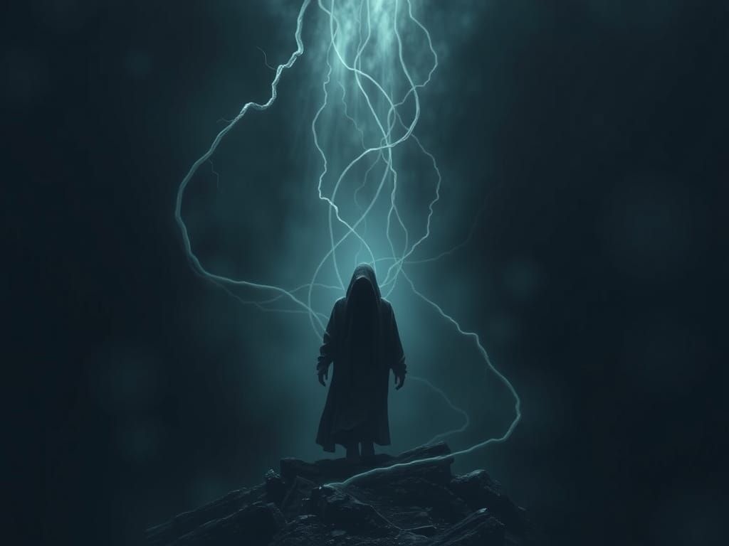 Ominous Figure Embracing the Void in Surreal Art