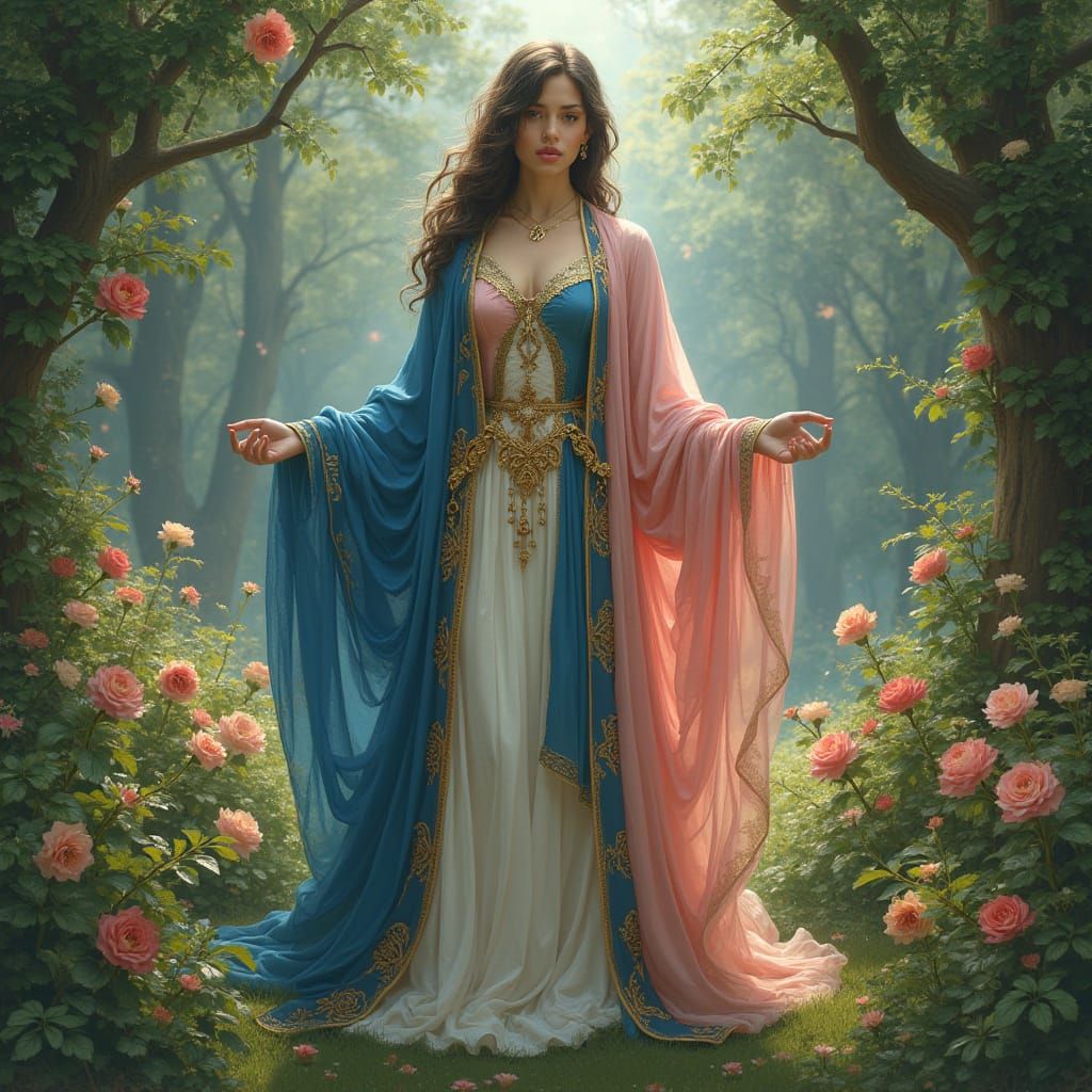 Androgynous Figure in Forest Glade, Pre-Raphaelite Style