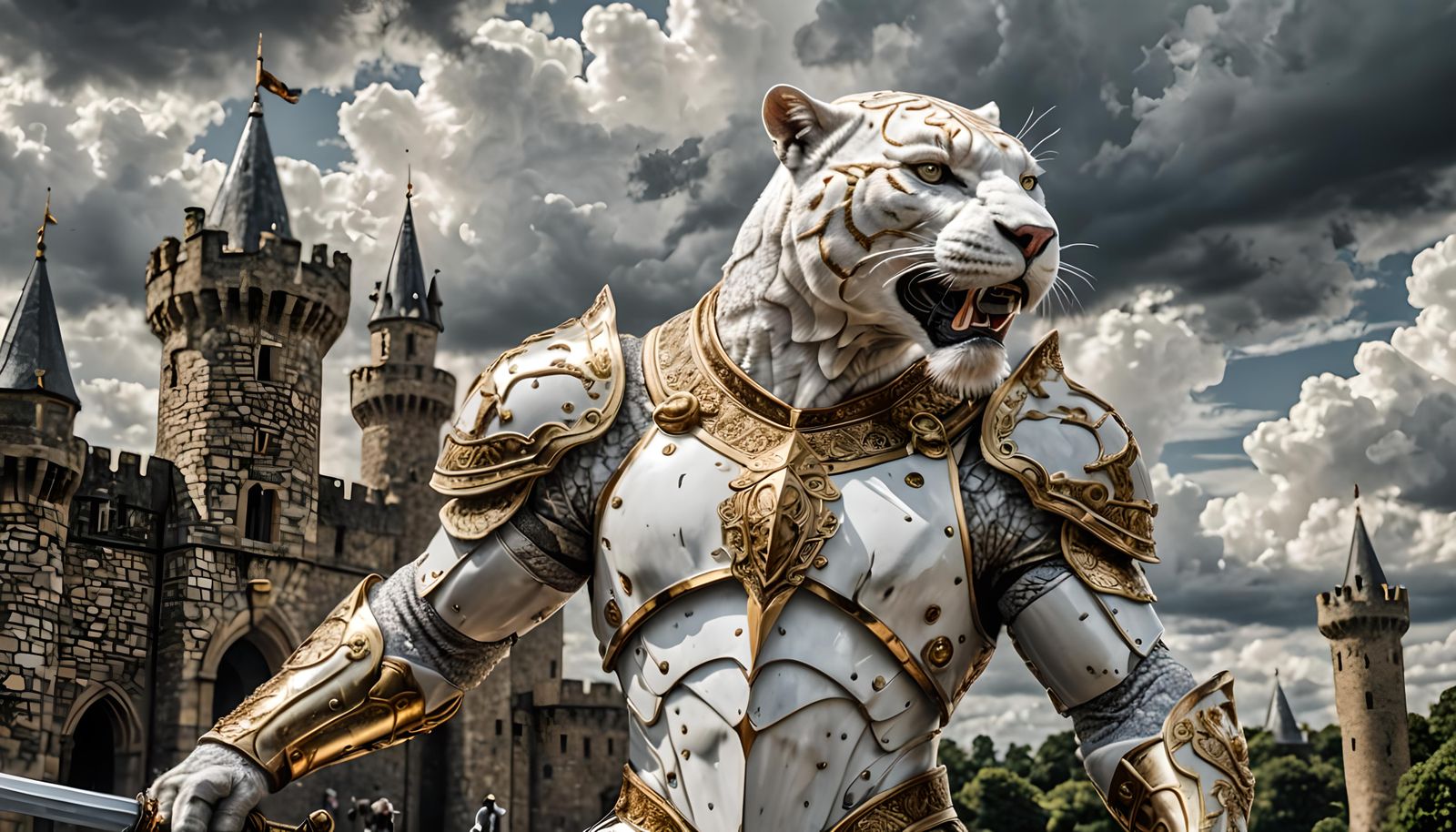 Armored White Panther Charging into Battle