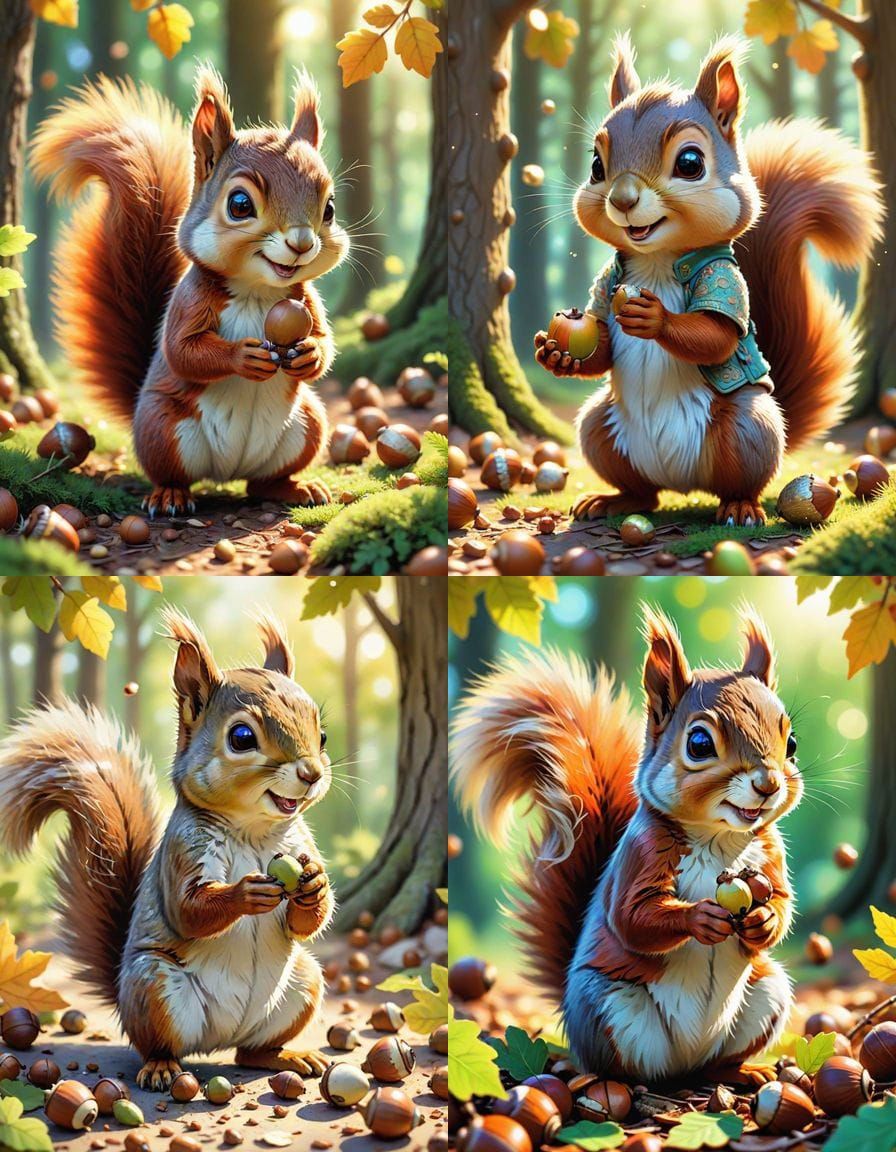 Cute Anime Squirrel Mischief with Acorns