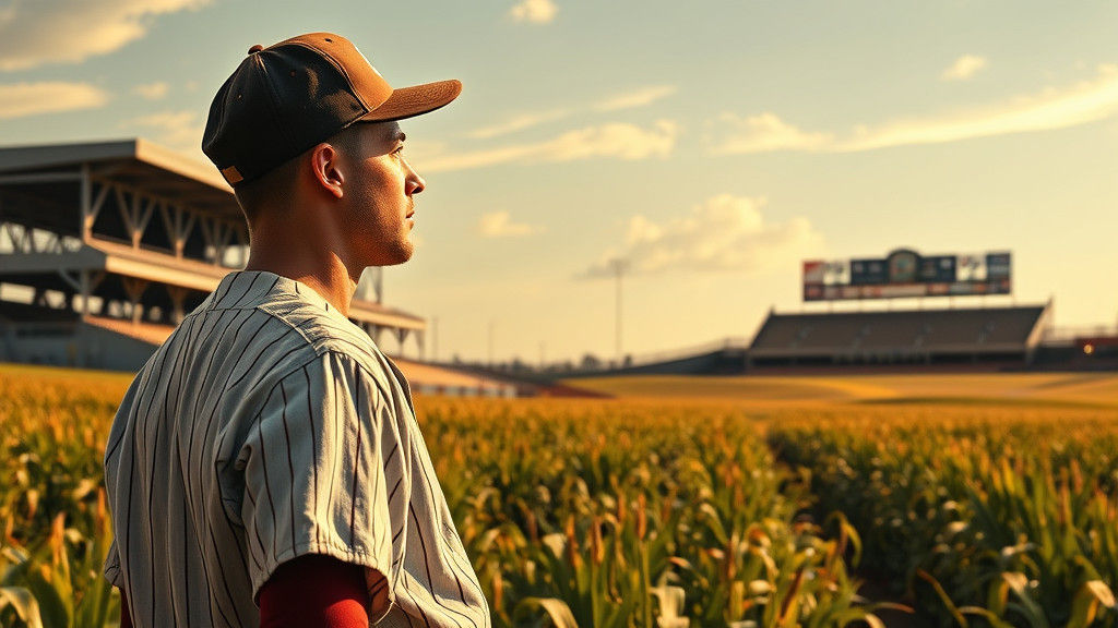 Nostalgic Baseball Player in Iowa Cornfield