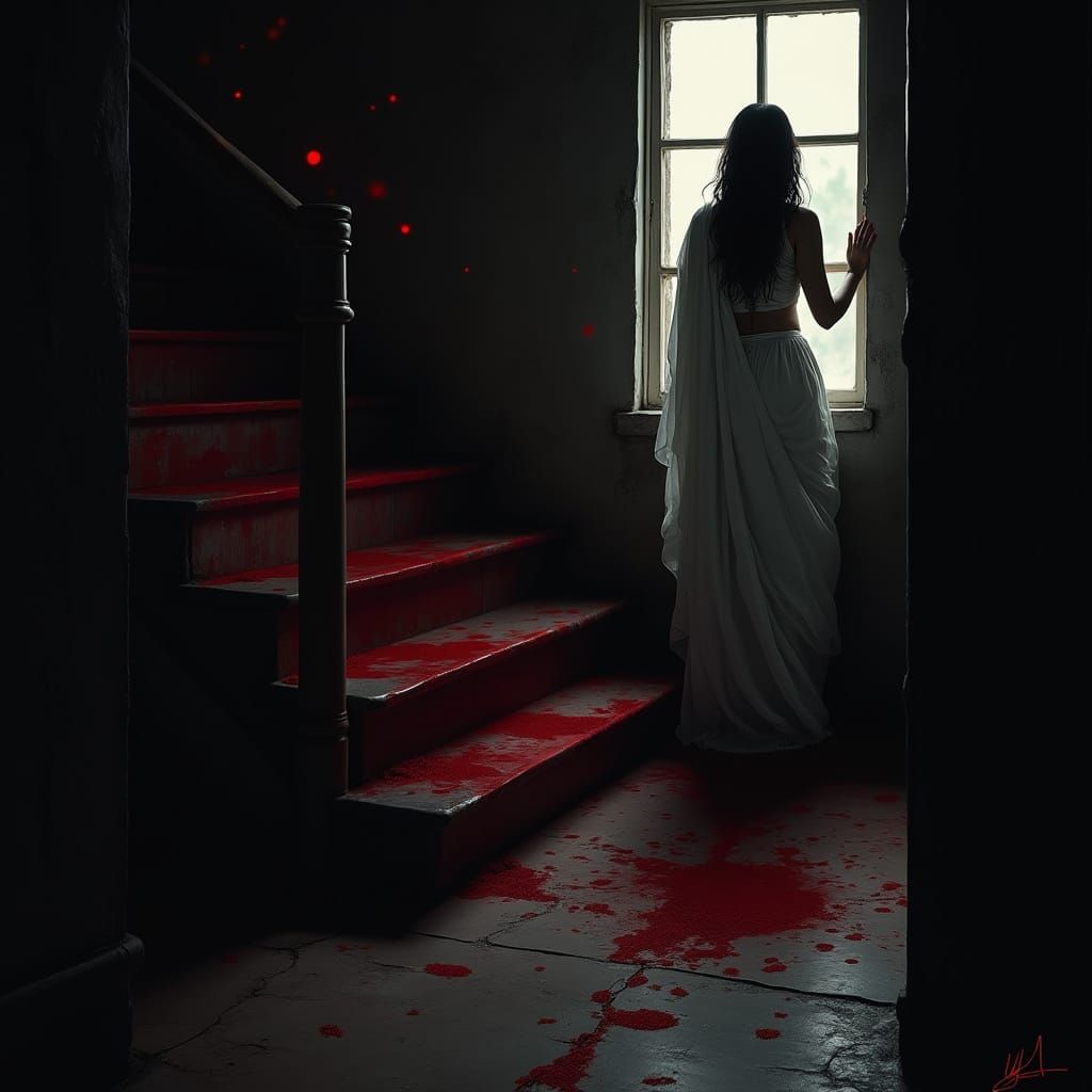 Eerie Woman in White Sari, Horror Scene