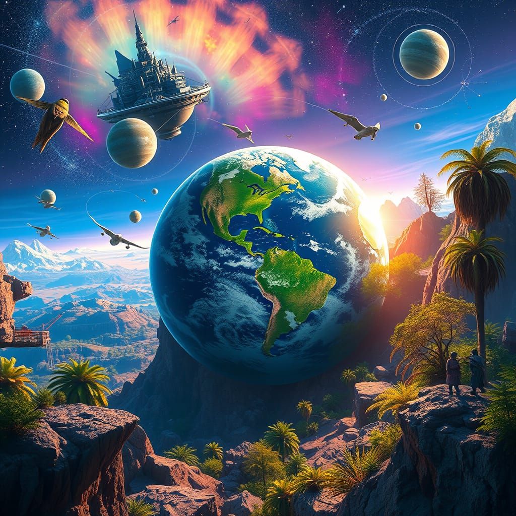 Vibrant Planet Earth with Futuristic Elements
