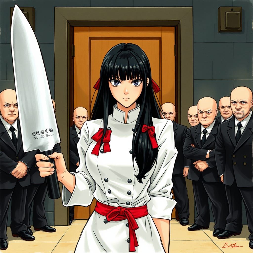 Determined Chef with Knife in Manga Style