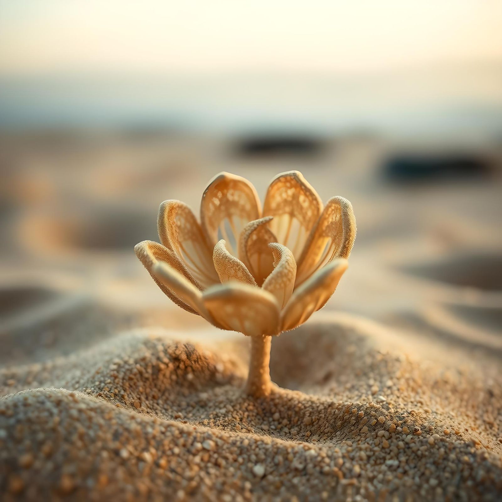 Sand Flower Sculpture on the Beach