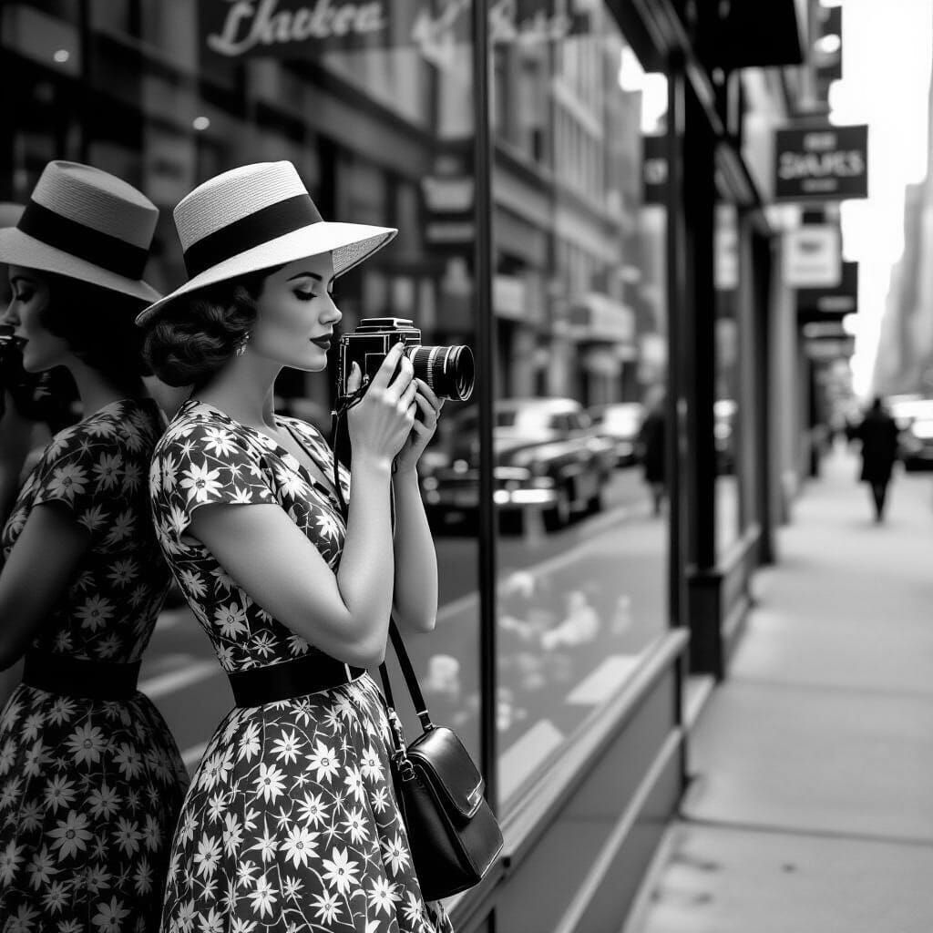 Woman with Hasselblad Camera in 1950s New York