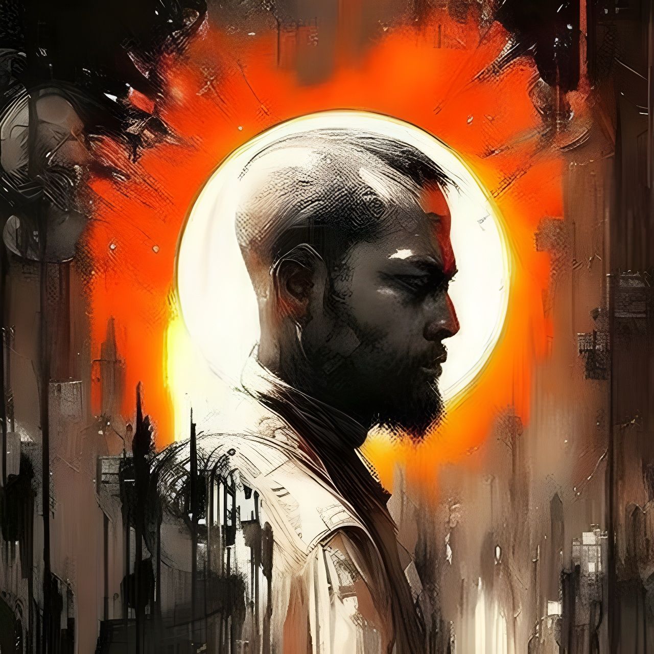 Monochromatic Split Portrait of Sun and Moon