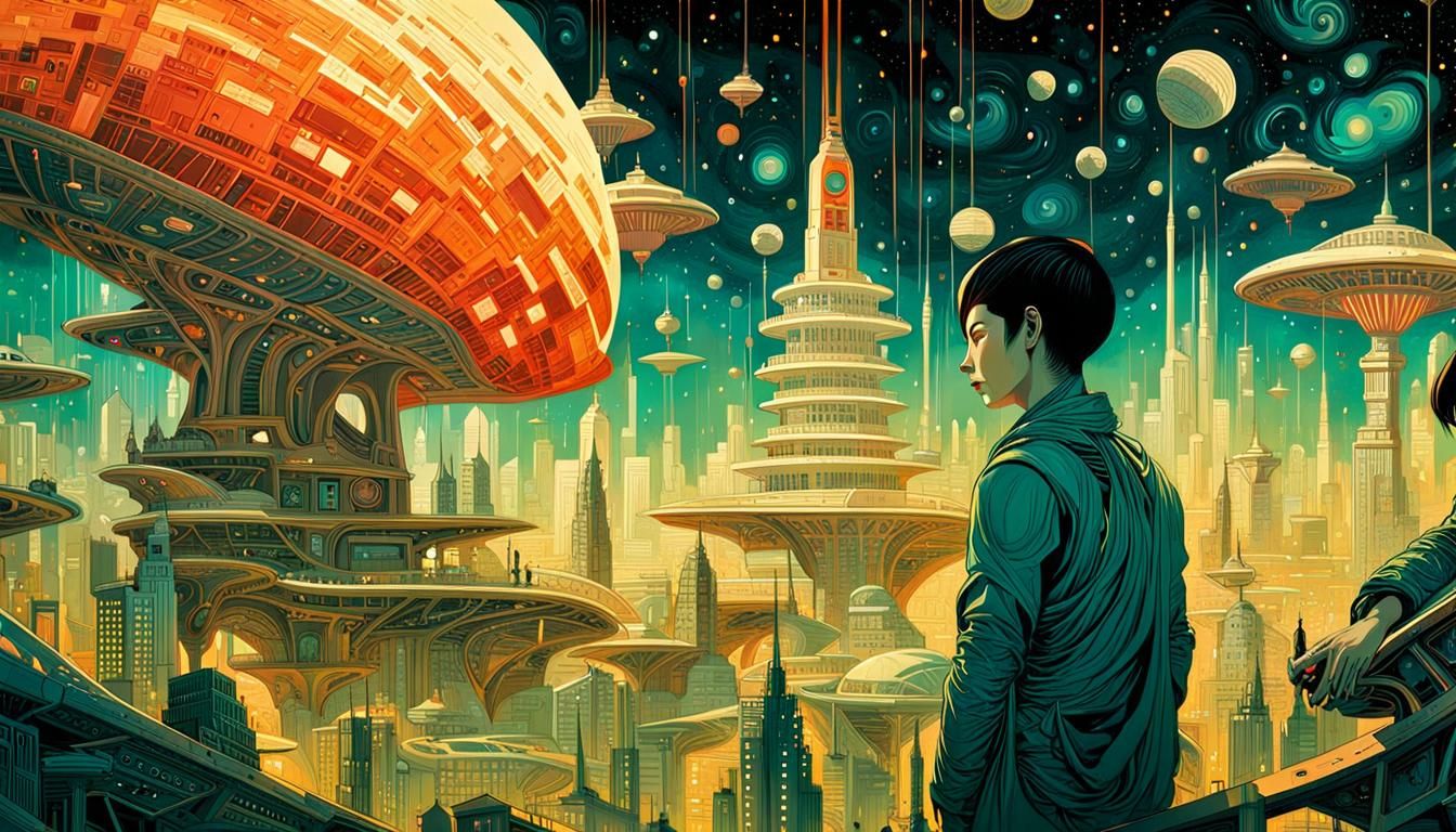 Vibrant Alien in Futuristic Space Bar