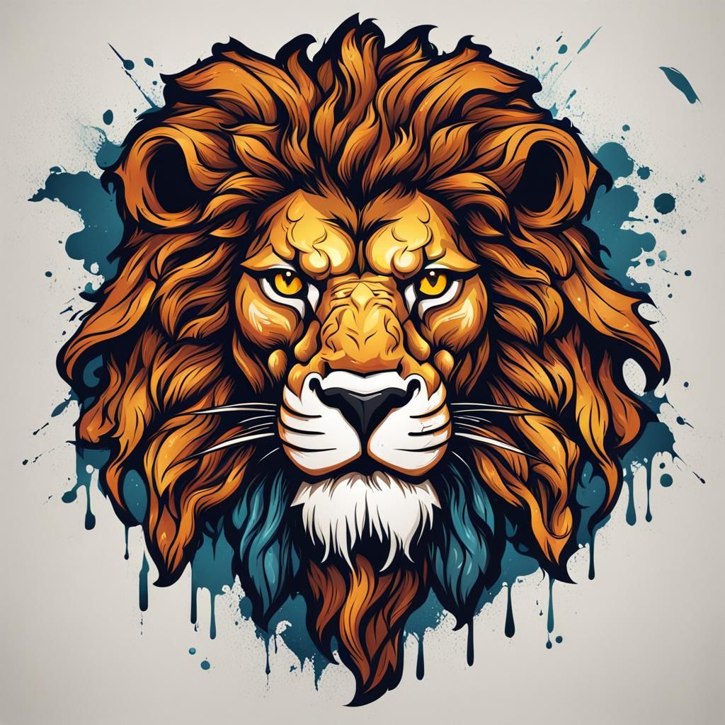 Lion Head Logo Vector with Tattoo in Matte Painting