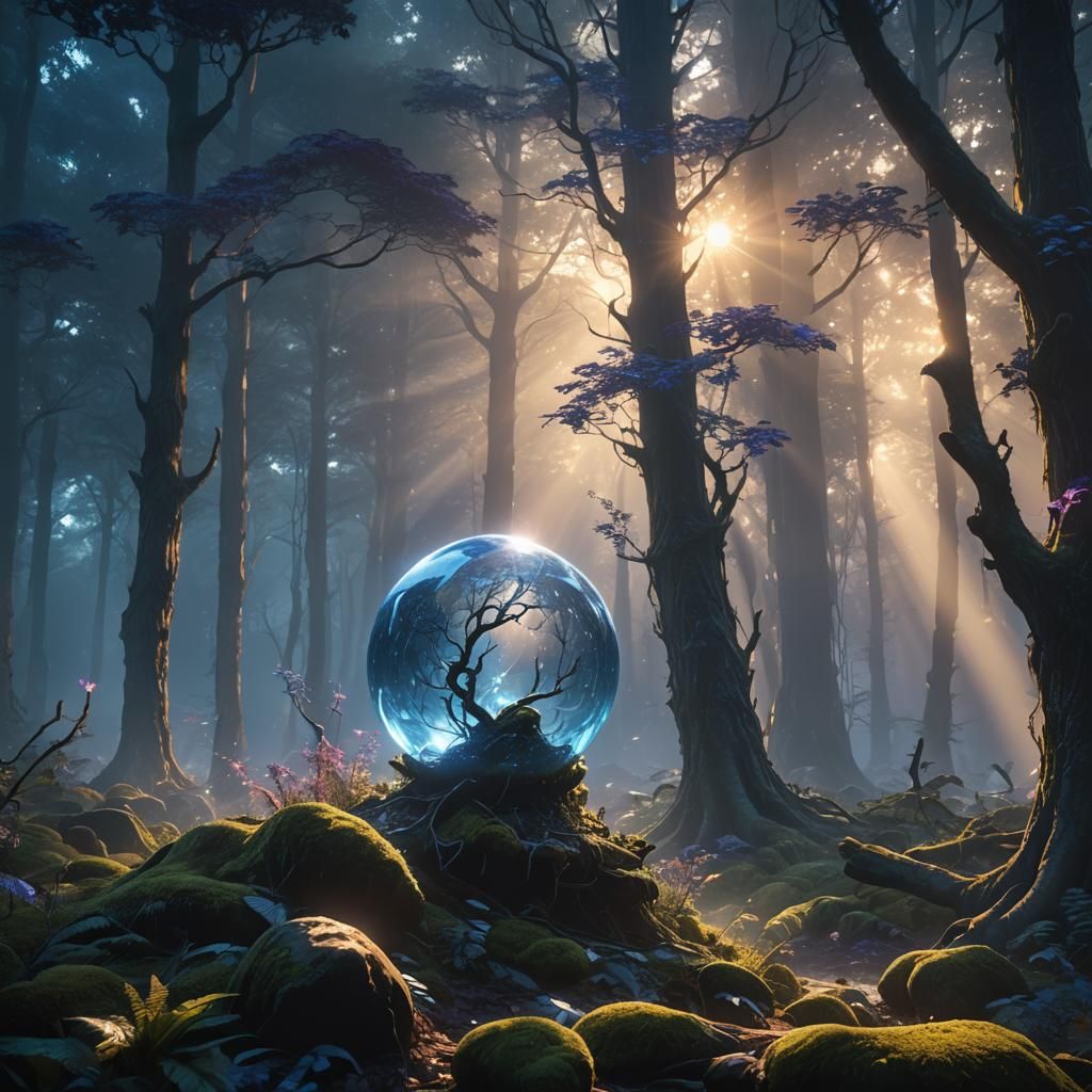 Mystical Forest Orb in Fantasy Art Nouveau Style