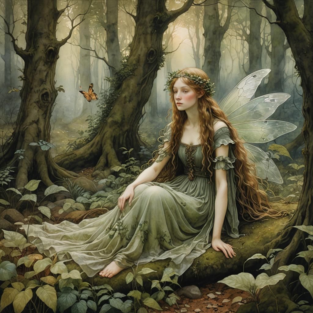 Fairy Caring for Creature in Whimsical Forest