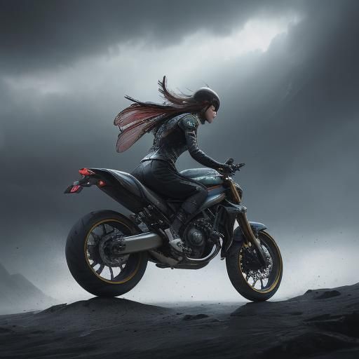 Dragonfly Superbike Wheelie in Hurricane, Digital Art