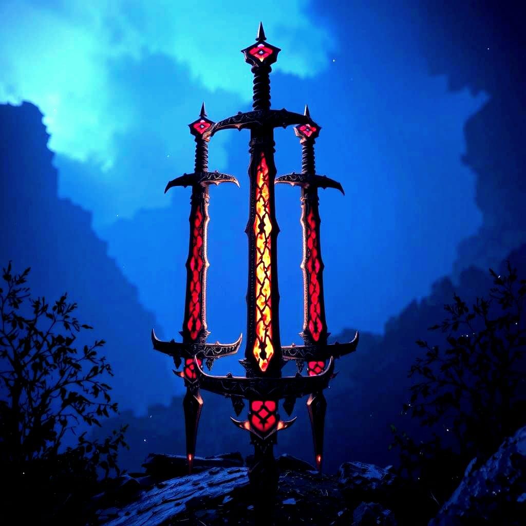 Surreal Dark Fantasy Swords in Hyperrealistic HDR