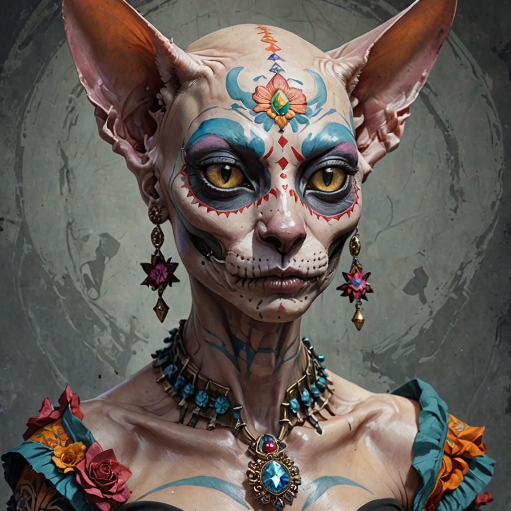 Day of the Dead Cat in Digital Art Style