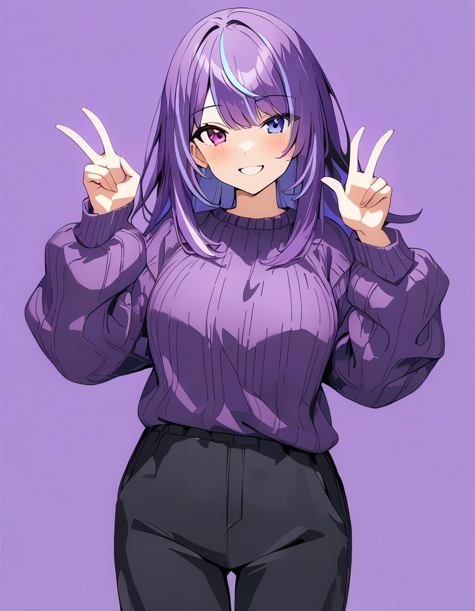 Smiling Woman with Purple Hair in Cel-Shaded Style