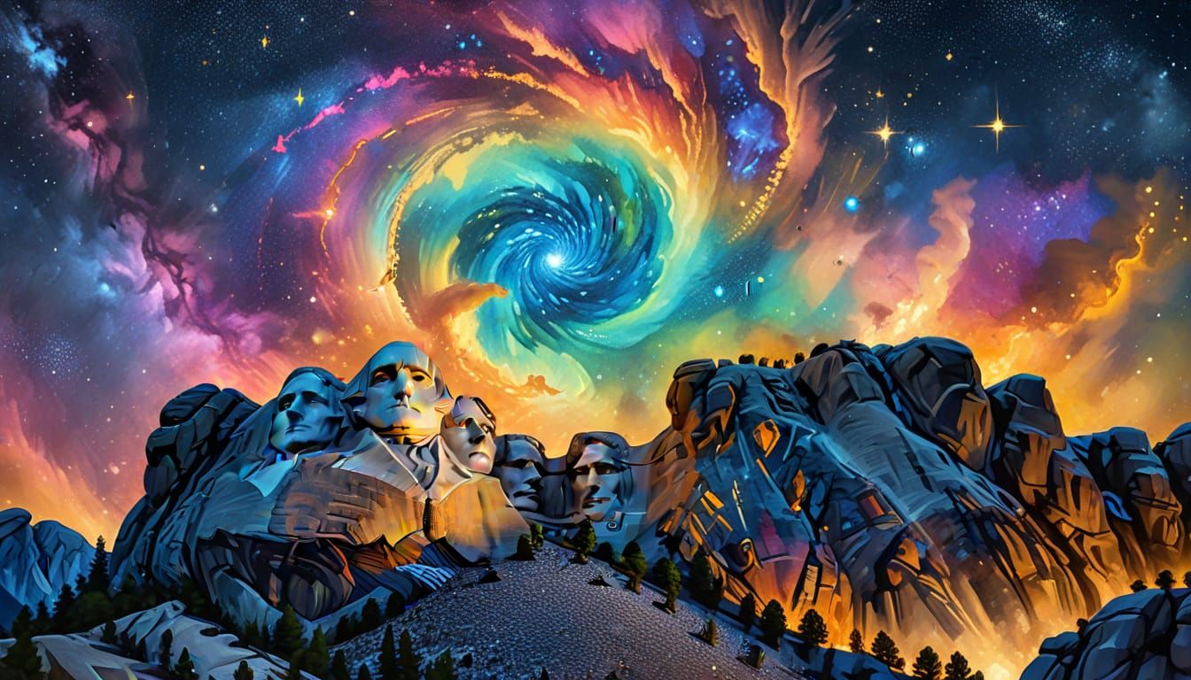 Starry Galaxy Over Mount Rushmore Painting