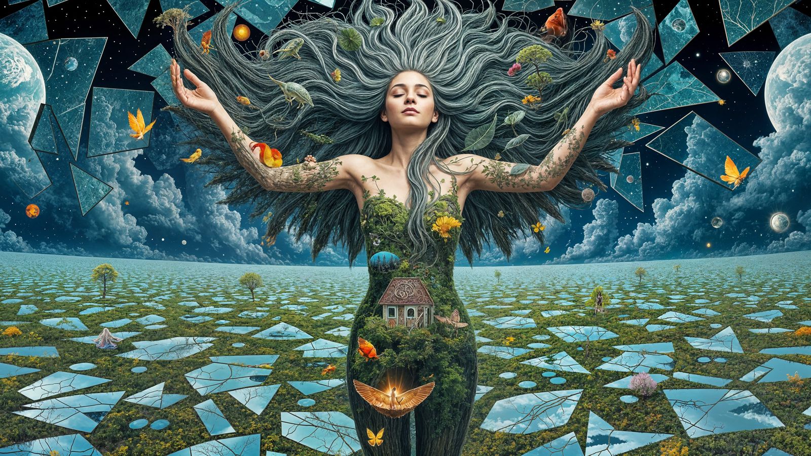 Surrealist Bio-Art Goddess Embodying Harmonious Ecosystems i...