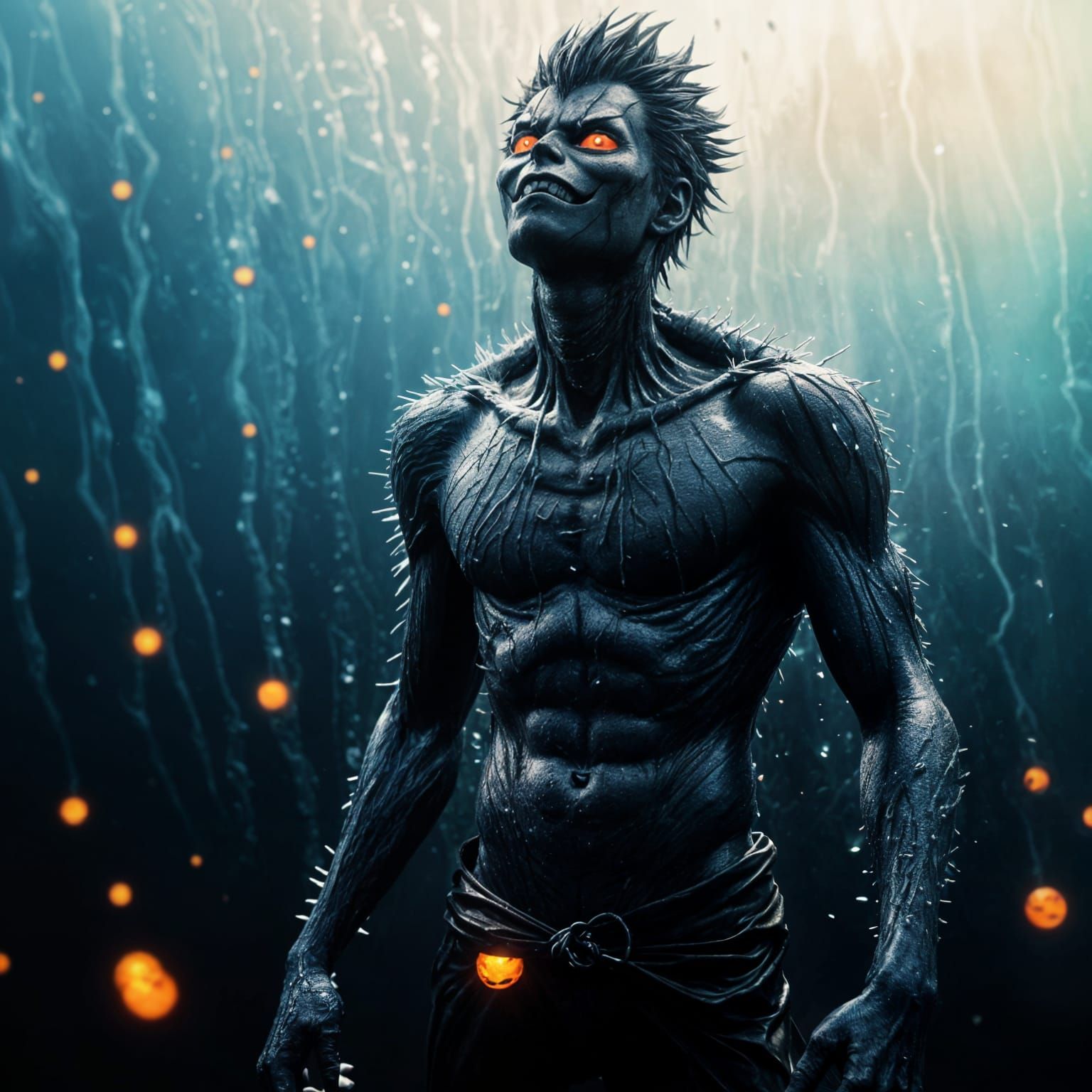 Ryuk Emerges from Water in Vibrant Anime Style