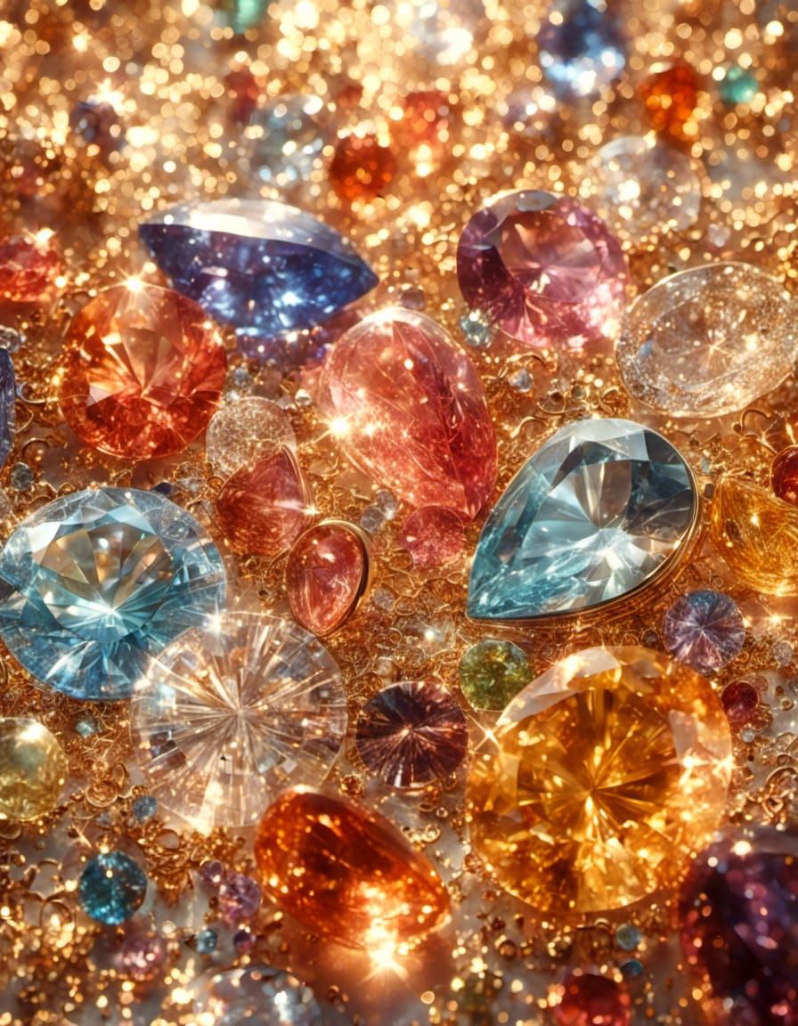 Exquisite Gemstones in Colorful Digital Painting