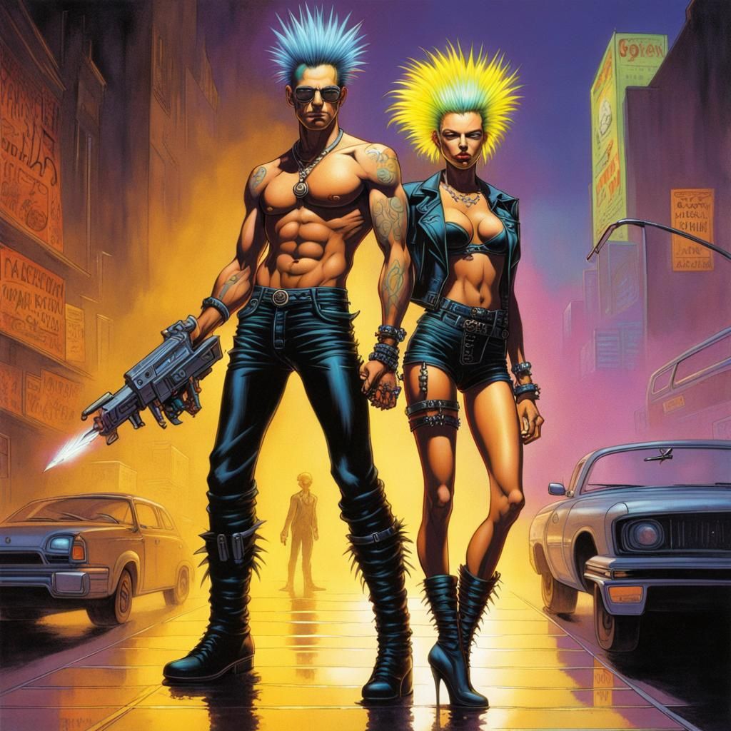 Cyberpunk Couple in Dreamlike 80s Comic Style