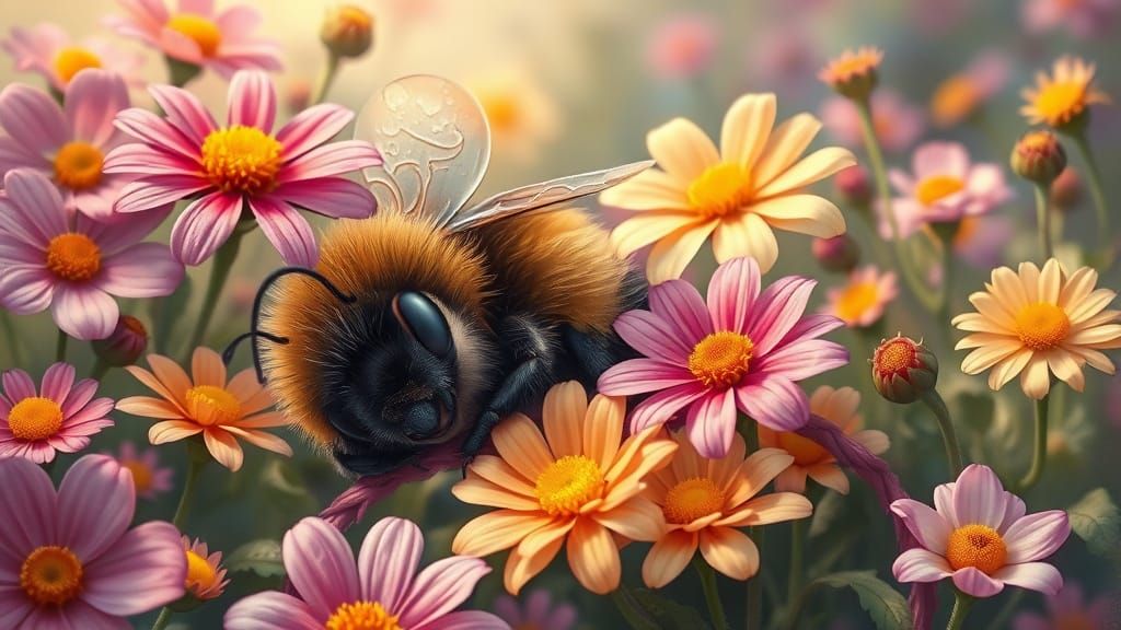 Bumblebee Sleeping in Ethereal Fantasy Garden