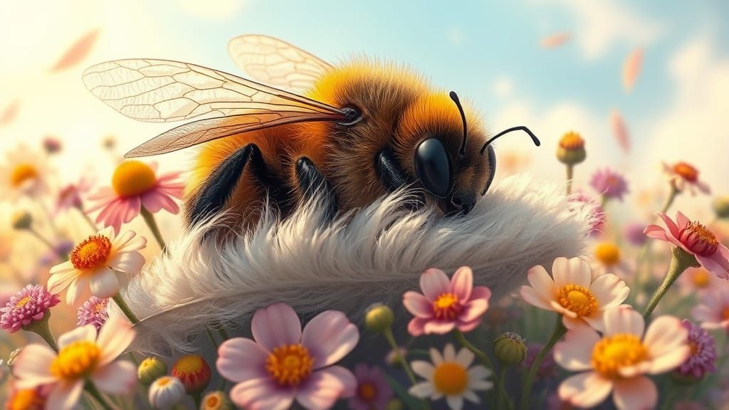 Bumblebee's Serene Slumber in Ethereal Fantasy Setting
