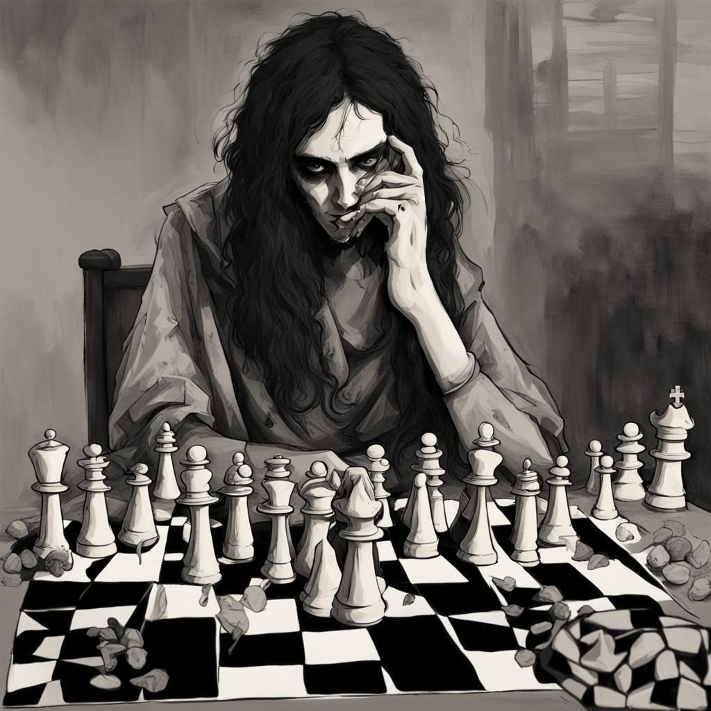 Chess Game with Death in Surreal Style
