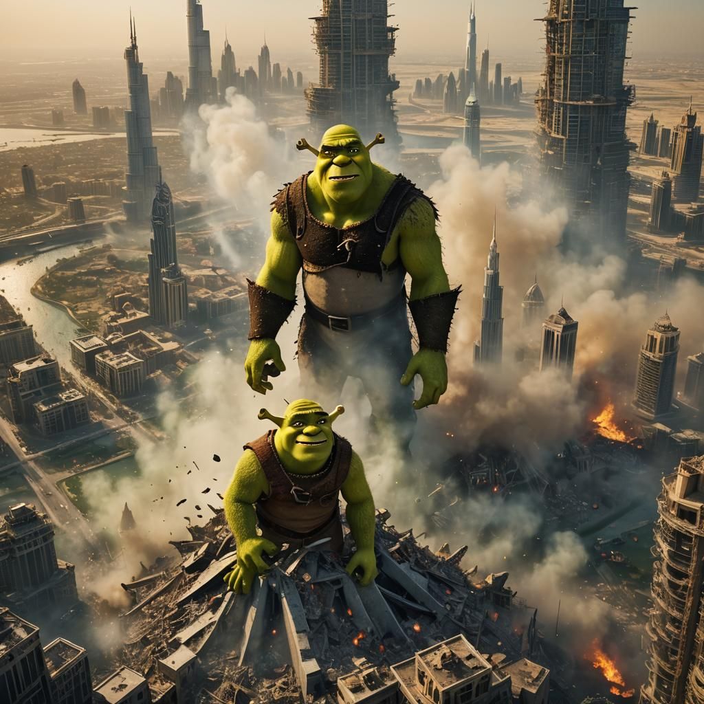 Shrek Destroys Burj Khalifa: Cinematic Destruction Scene