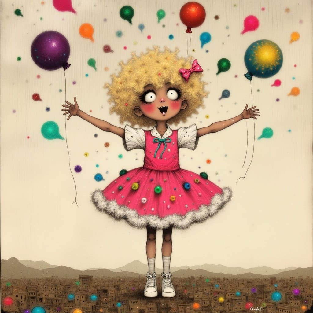 Whimsical Cheerleader Girl in Bright Pink Outfit Bounces wit...