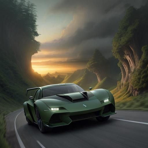 Futuristic Coupe Races Sunset in Digital Painting