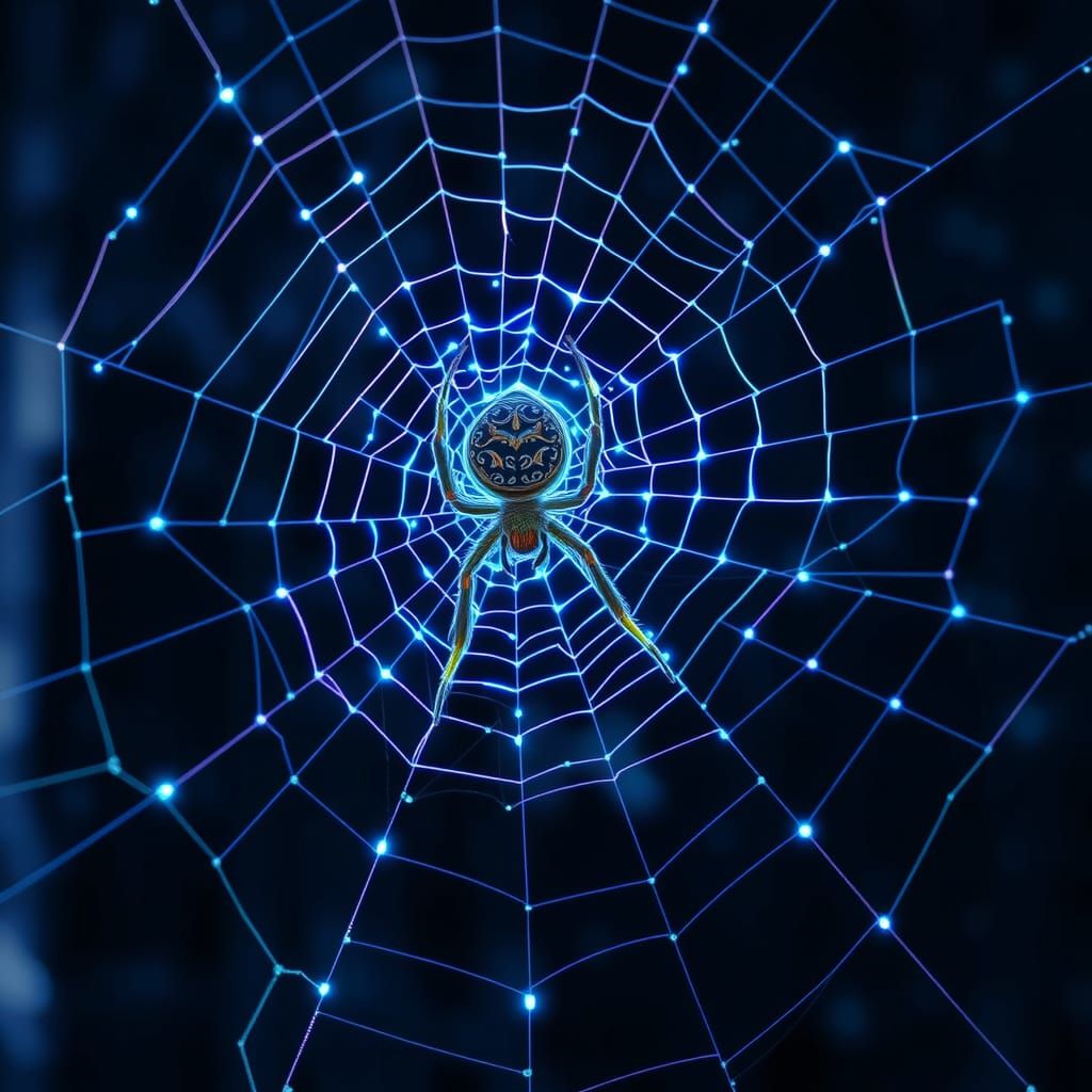 Bioluminescent Spider Weaving a Web of Light