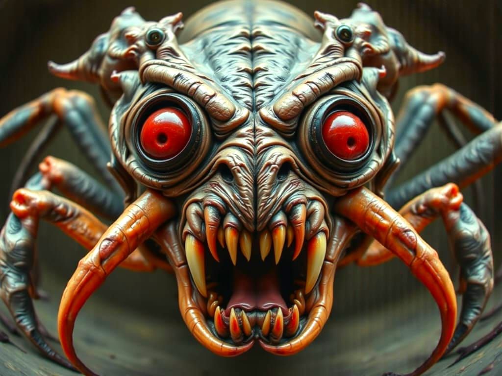 Frightening Spider Face in Distorted Fisheye Perspective