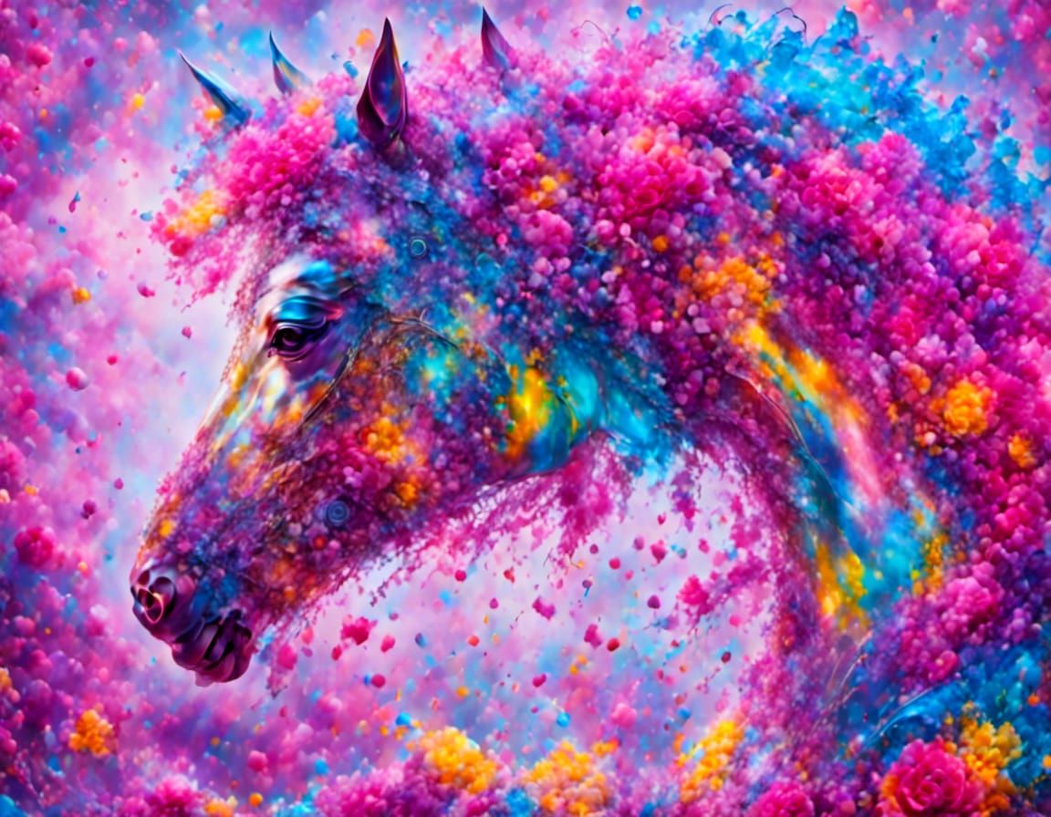 Psychedelic Horse with Human Head in Hyperreal Style