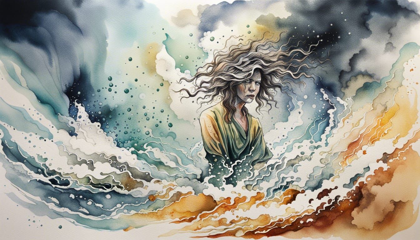 Gaia Unleashes Fury: Ultra-Realistic Watercolor Art
