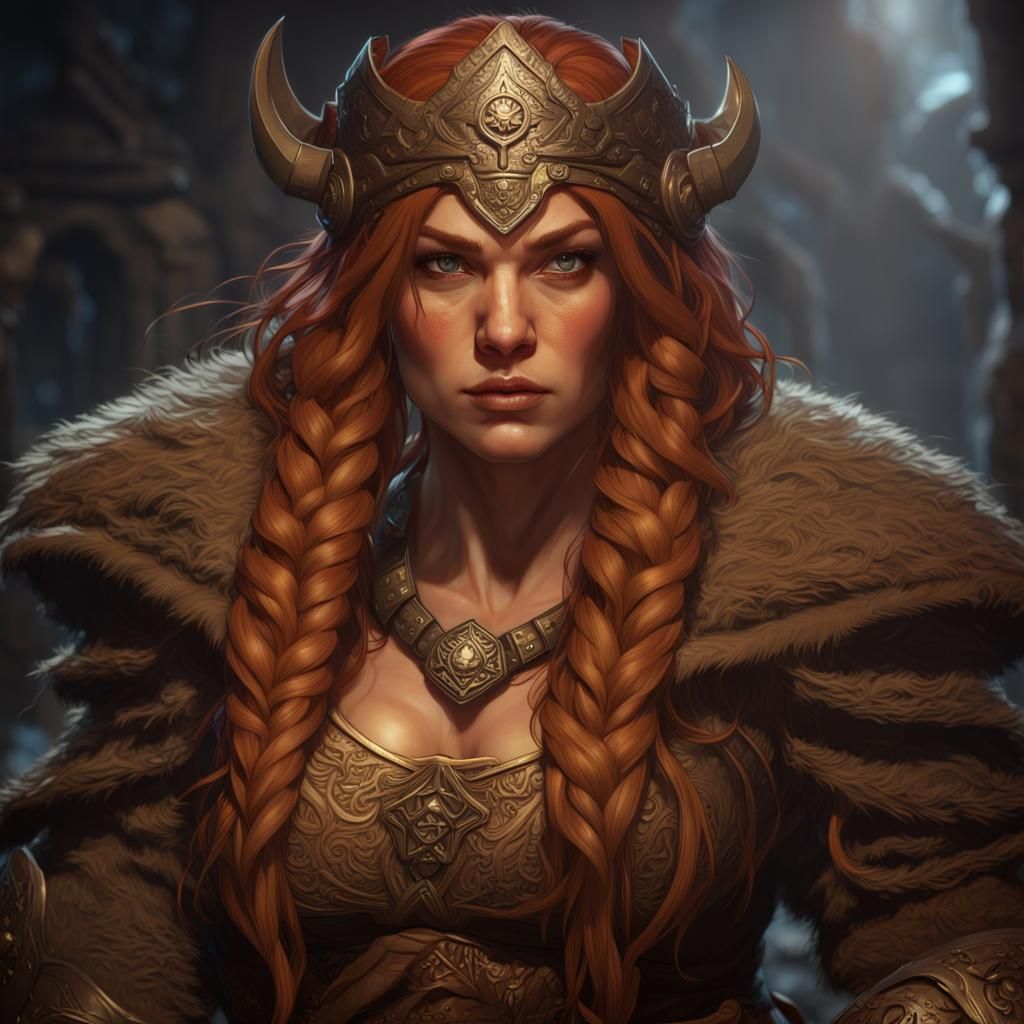 Detailed Dwarven Woman Portrait in Dark Fantasy Style