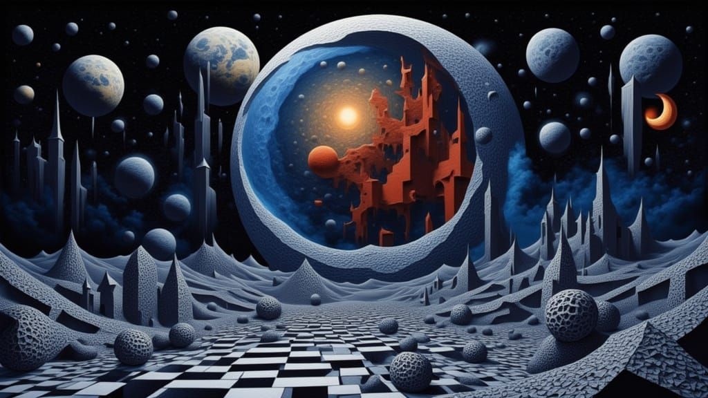 Optical Illusion of Two Moons in Night Sky, DocArt Style