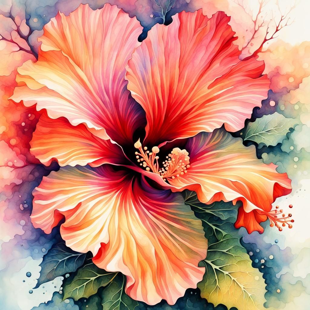 Fantasy Watercolor Hibiscus Flower Digital Art