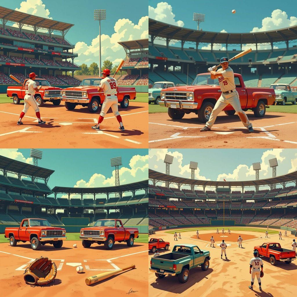 Pickup Trucks Playing Baseball in 1994 Kodak Film