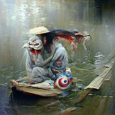 Surreal Yokai Creature as Oil Painting