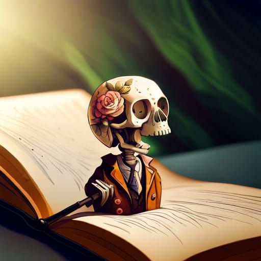 Steampunk Skeleton with Flowers Illustration