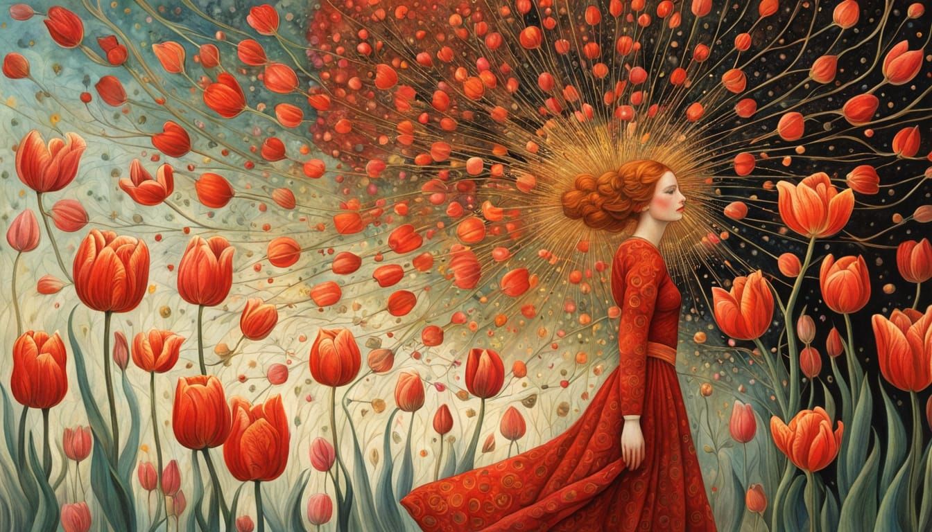 Whimsical Dreamlike Portrait of Blodeuwedd in Vibrant, Intri...