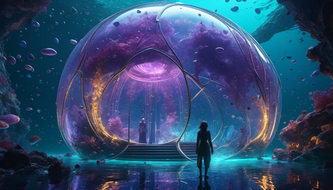 Underwater City Protected by Dome in Dark Fantasy Style