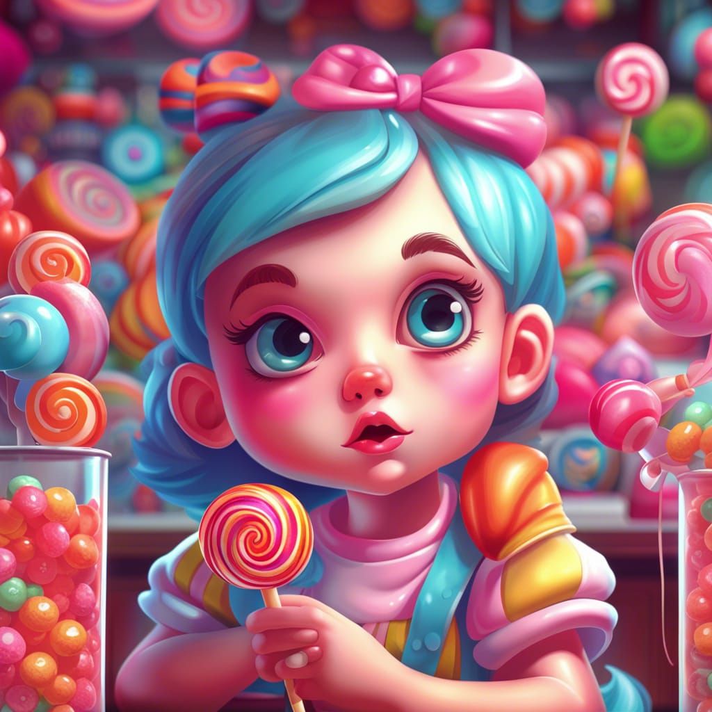 Girl with Lollipop in Candy Art Style