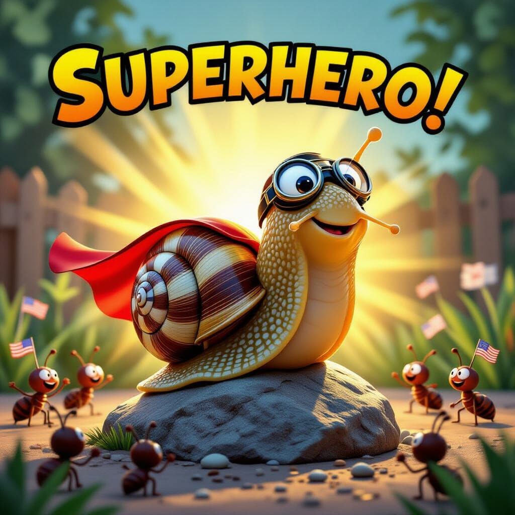 Cartoon Superhero Snail in 3D Rendering
