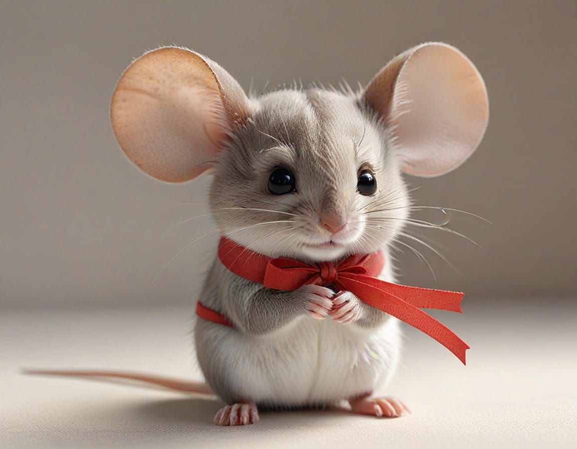 Shy Mouse with Ribbon: A Study in Bashfulness
