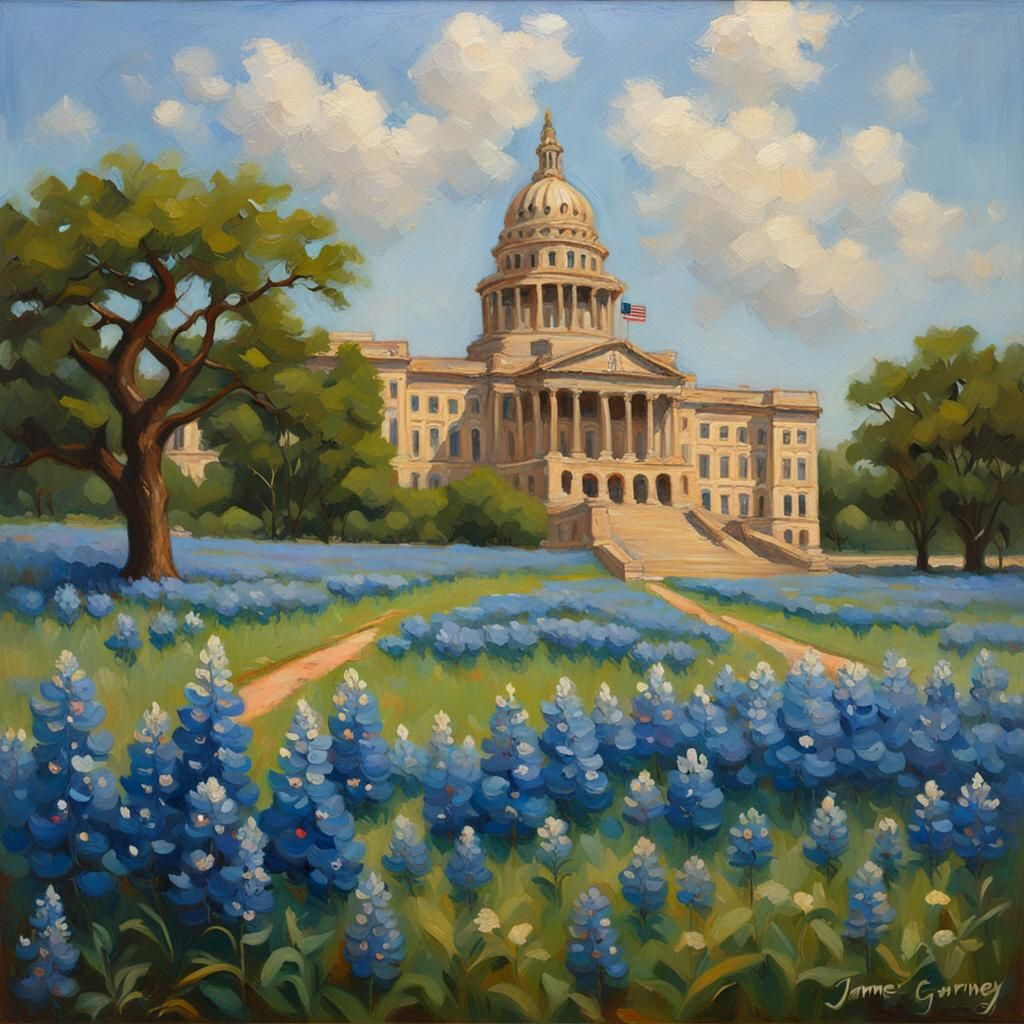 Bluebonnet Field Rococo Oil Painting