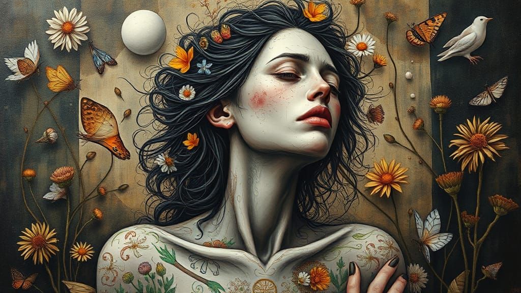 Abstract Woman in Pain: Mixed Media Art